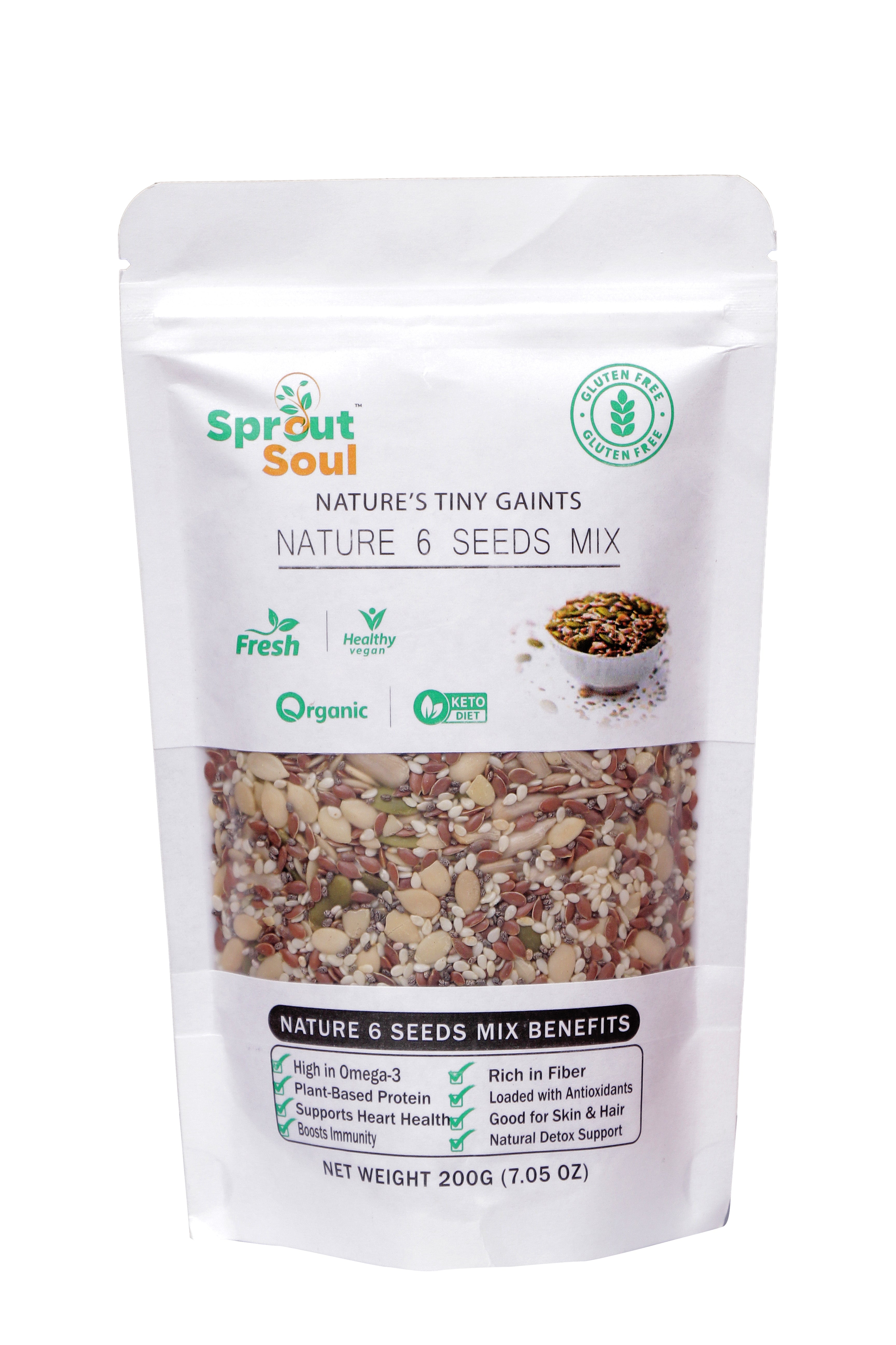 Sprout Soul Nature 6 Seeds Mix: Omega-3, Fiber & Plant Protein Superfood for Heart Health, Skin & Immunity - Sprout Soul